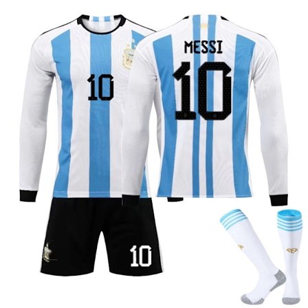 Argentiina 3 tähden lasten jalkapallopaita pitkillä hihoilla, kotipaita nro 10 Messi