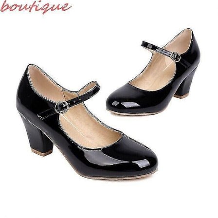 Dame Lakksko Rund Tå Blokkhæl Mary Jane Sko Ankelstropp Pumps Ol xi