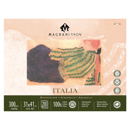 Magnani Aquarelblok Italia 100% Katoen 300g Fine Grain 31x41cm 20 Sheets