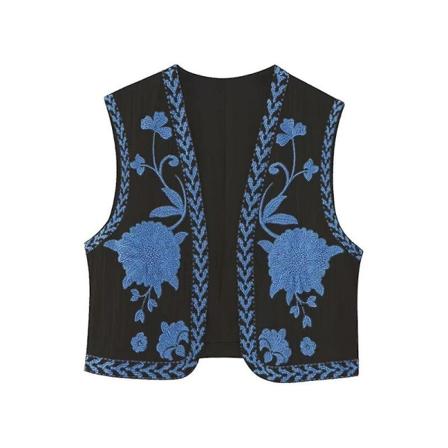 Kvinnor Vintage Blommor Broderad Öppen väst Dam National Style Väst Jacka Outfits Casual Vacation Crop Top Style-8 S