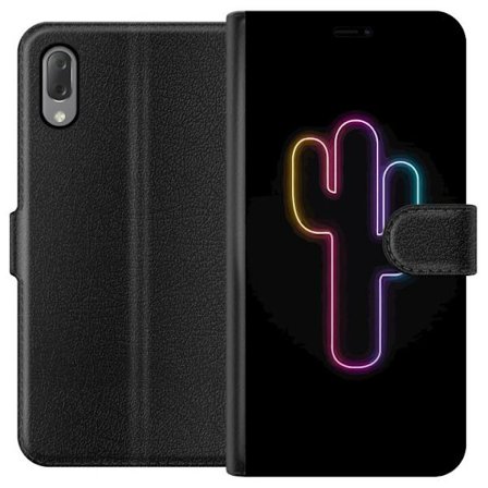 Kompatibelt Lommeboketui til Sony Sony Xperia L3 Neonillustrasjon av kaktus i rosa og blått lys mot mørk bakgrunn