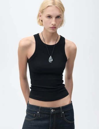 Mango Ribbed Cotton-Blend Top - Black - S