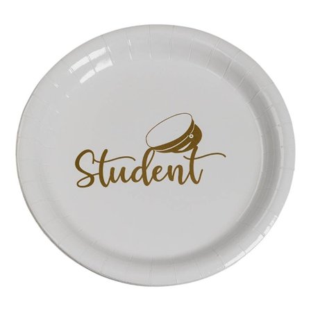Papperstallrik "Student" Vit / Guld 18cm 8-pack