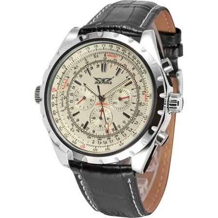 Automatisk mekanisk herreur med læderrem, modeur med kalenderdatovisning_tfrf