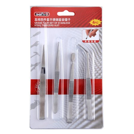 4 stk. rustfrit stålpindcet-sæt praktisk robust præcis spids buet flad pincet-sæt 1383