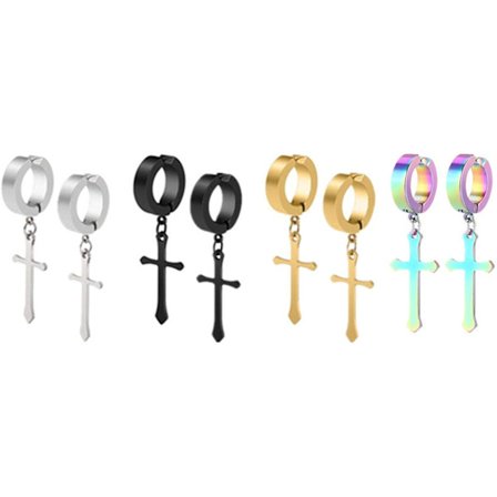 Uperforerte klips-stil kors øredobber (8 stykker) kors hengende
