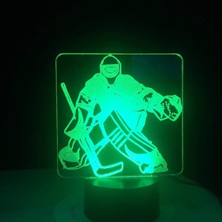 3D Nattlampa med LED för Pojkar Flickor Barn Ishockey Målvakt 3D Modellering Bordlampa 7 Färger Byt LED Nattlampa USB Sovrum Sovbelysning Sport Fan