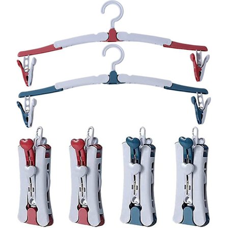 6 stk. Foldbare Tøjhængere med Klips 360° Drejelig Krog