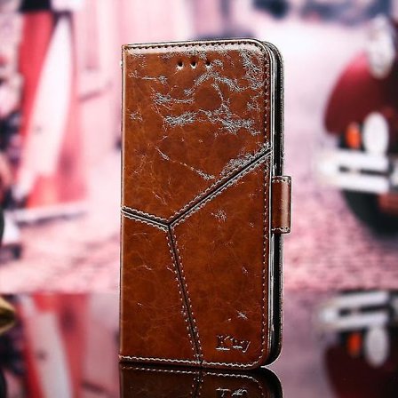 Til Iphone 13 Geometrisk Syning Horisontal Flip TPU + PU Læder Etui Med Holder Kort Slots Pung (lysebrun)