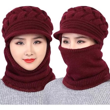Fleeceforet Beanie Hat til Kvinder, Vinterhat Halsklæde Maske Sæt, Kvinder