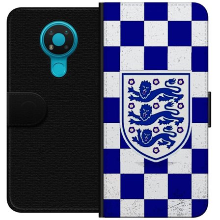 Kompatibelt Lommeboketui til Nokia Nokia 3.4 Grafisk sjakkbrett-mønster i blått og hvitt med et klassisk heraldisk emblem, retroinspirert sports- og