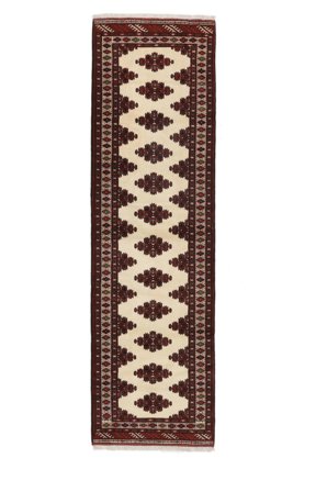 Oriental Turkaman Rug 88X296 Runner Black/Brown Wool, Persia