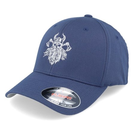 Vikings - Bearded Skull Axe Wooly Combed Navy Flexfit Flexfit Blue Cap - @ Hatstore