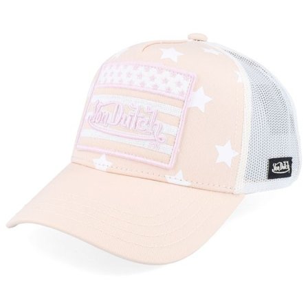 Von Dutch - Rosa trucker Keps - Kids Square Patch Flag White/Beige A-Frame Trucker @ Hatstore