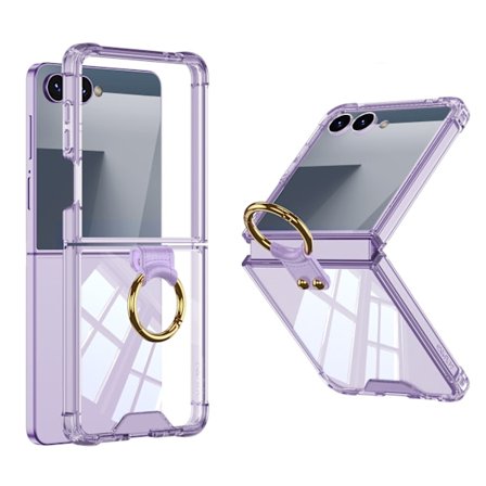 Etui til Samsung Galaxy Z Flip 7, med hengselbeskyttelse og ringholder (lys lilla)