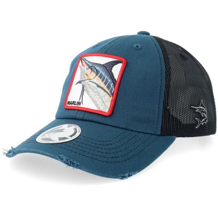 Skillfish - Blå trucker Keps - Blue Marlin Pro Dark Blue/Black Washed Dad Cap Trucker @ Hatstore