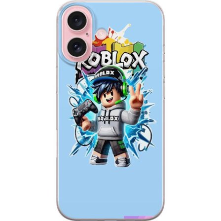 Kompatibelt Mobilskal till Apple Apple iPhone 16 Färgstark Roblox-karaktär med handkontroll och energifylld splash art design, perfekt för barnrum