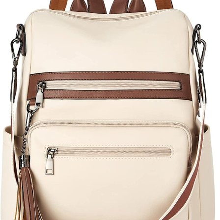 Nahkainen reppu naisille, vapaa-ajan reppu 2-in-1 olkalaukku (valkoinen ja ruskea)