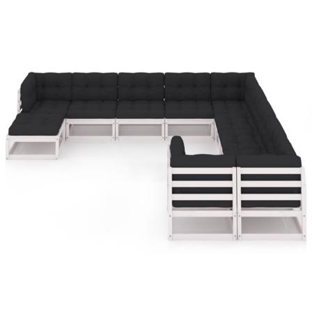 Vidaxl Loungegrupp Med Dynor 11 Delar Vit Massiv Furu Vit