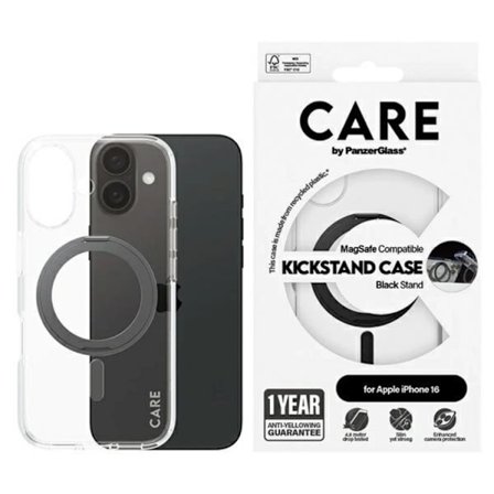 CARE By PanzerGlass Telefontaske til iPhone 16 MagSafe Kickstand - Sort