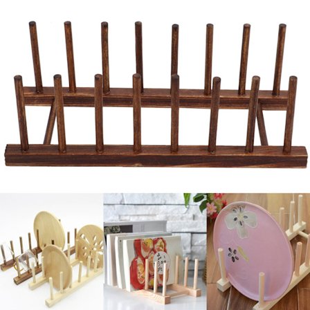 Tørkestativ i tre, 8 kolonner, sammenleggbar oppvaskstativ-arrangør for kjøkkenoppvask, tallerken, bolle, kopp, grytelokk