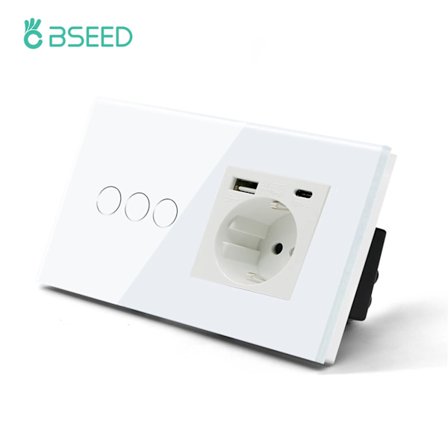 Enkelt Strømstik EU Væg Stik Dobbelt Stik USB Type-C Telefon Opladning Glaspanel Væg Touch Switch Børnebeskyttelse