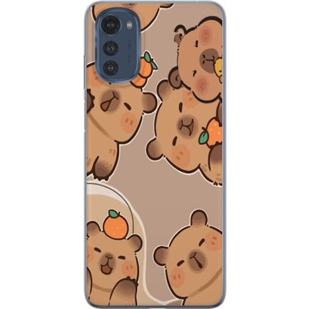 Kompatibelt Mobildeksel til Motorola Moto E32s Capybara Orange Mood Søte kapybarer i varme toner med appelsiner og glade uttrykk