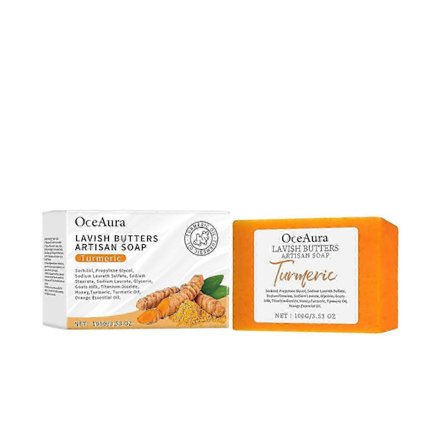 OceAura gurkmeja hudvårds tvål rengör och ger näring åt kroppen, vilket gör huden genomskinlig, slät och uppfriskande för bad