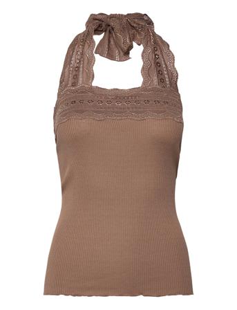 Silk Top W/ Lace Top Ærmeløs Top Brun Rosemunde