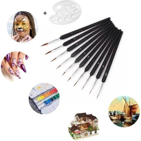Go Go Gadget - "10-delars professionell tunn penseluppsättning + färgpalett - Detaljerad målning, nagelkonst, ansiktsmålning, akvarell, akryl, 