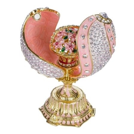 Inredningsdetalj - DANILA-SOUVENIRS - Fabergéägg - 12 cm - Rosa - Blomsterkorg