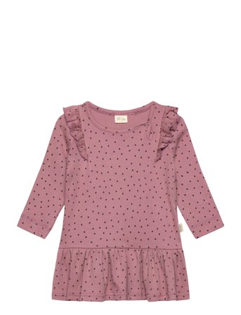 Petit Piao Dress L/S Frill Modal Heart - Pink - 110