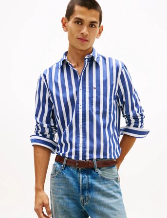 Tommy Hilfiger Flex Poplin Bold Stripe Shirt - Blue - M
