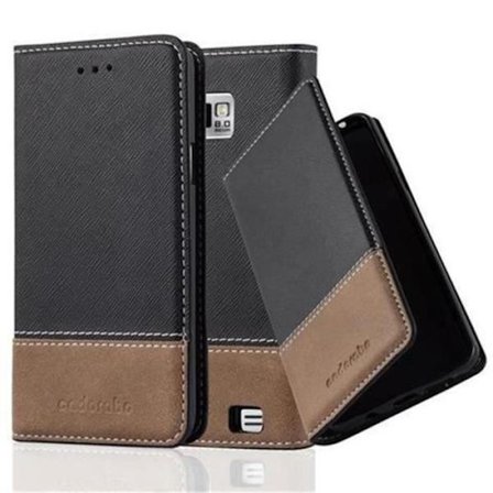 Samsung Galaxy S2 - S2 PLUS Fodral i SVART BRUNT från Cadorabo (COMBI LEATHER-LEATHER Faux Leather Design) Komplett skyddsfodral med