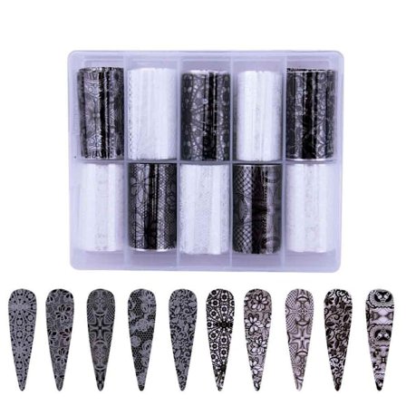 Nagelfolie / folie - Set 10 färger - 100 cm / st