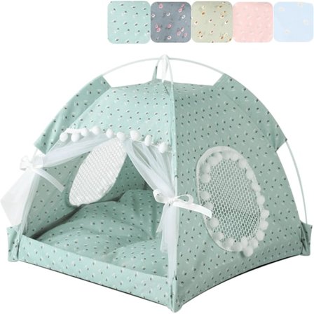 Grønt Katt Telt Dekor Utendørs/Innendørs Blomstret Kattehule Seng Bærbar for Innendørs Katter og Små Hunder med Myk Kjølig Pute