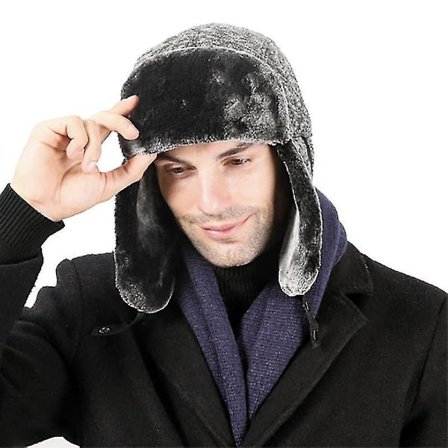 Winter Trapper Hat For Men Women, Trooper Hat For Skiing With Mask Black