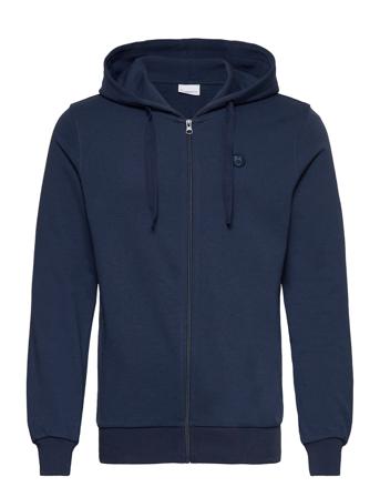 Zip Hood Basic Badge Sweat - Gots/V Hoodie Blå Knowledge Cotton Apparel