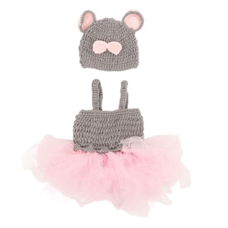 Nyfødt Baby Jente Fotografering Tyllkjole Mykt Strikket Skjørt med Hatt for 3 Måneder Gammel