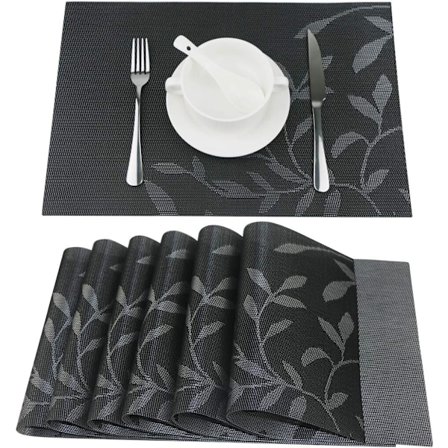 Dækkeservietter Sæt med 6 Vaskbare Varmeisolerende Skridsikre Vævede Vinyl Dækkeservietter til Køkken og Spisestue