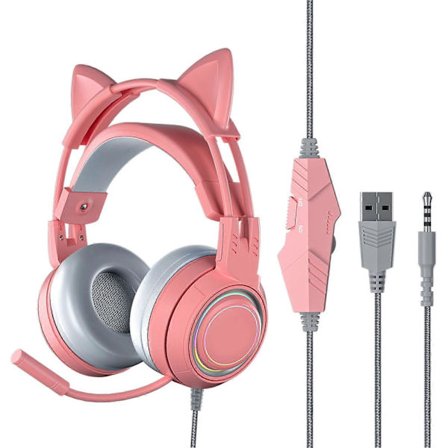 Kattöron Hörlurar med Brusreducerande Mikrofon för Flickor Heltäckande Öronkåpor Trådbundet Over Ear Gaming Headset för PC Rosa