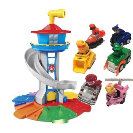 Stor Størrelse Pasted patrulje Utkikk Patrulje Canina Tower Kjøretøy Figurer Leker med 6 trekk biler