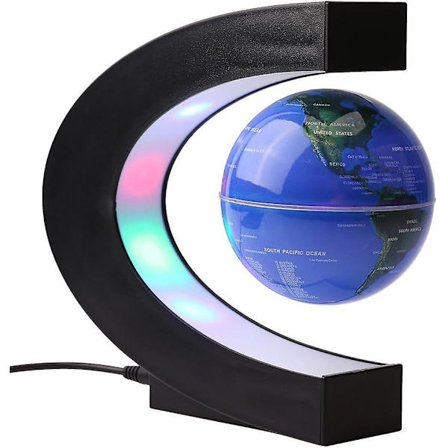 3 tommers flytende globus, C-formet magnetisk levitasjonsglobus, snurrende globusleketøy med 4 fargerike LED-lys, flott lærerpultdekor