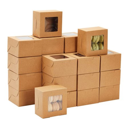 Brune Kraftpapirbokser med klart vindu (pakke med 35) - Kakebo