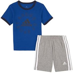 Kids - adidas Performance Blue Branded T-shirt And Shorts Set 116 cm - Clothing sets - 116 cm - Blue