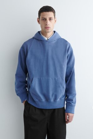 COS Men's Washed Cotton Jersey Hoodie in Blue