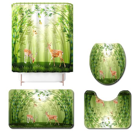 Maalattu painettu neljän osan wc-lattiamattosarja, bambusikapeura polyesteri suihkuverho
