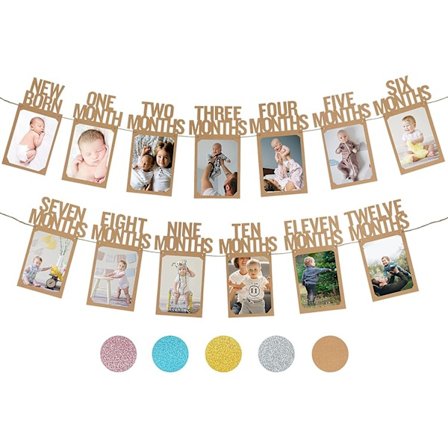 1. bursdag fotobanner for nyfødte til 12 måneder baby, 1. bursdag dekorasjoner for gutt eller jente månedlig milepæl girlander | Forhåndsstrengt 