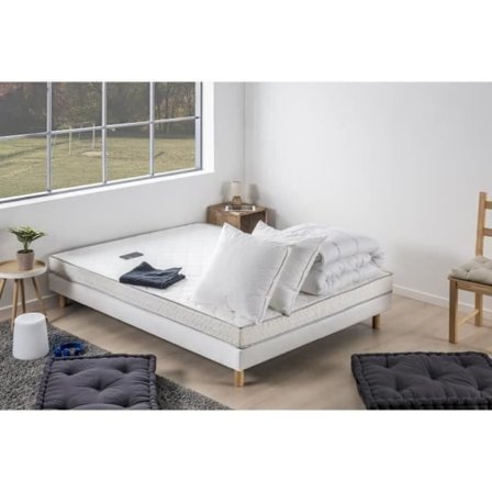 Pakke klar til at sove Madras 140x190 cm + Boxspring + Dyne + 2 puder 60x60 cm - Skum 14 cm - Fast - DEKO DREAM TOP
