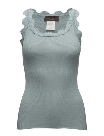 Silk Top W/ Lace T-shirts & Tops Sleeveless Blå Rosemunde*Betinget Tilbud